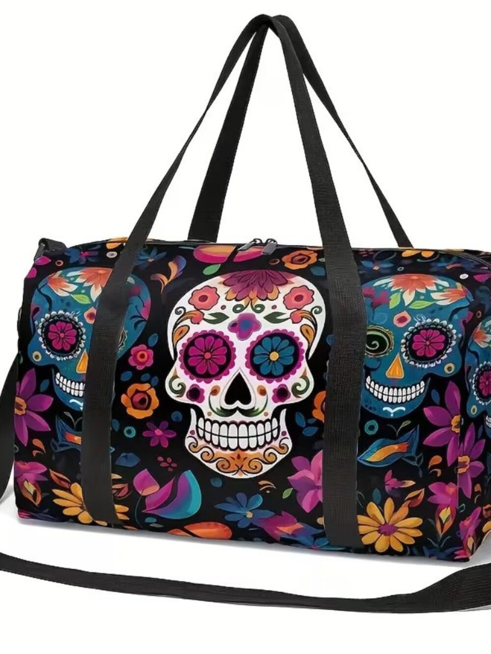Halloween Dark Goth Sugar Skull Travel Bag Double-Sided 9.4""h" x 17.7"w x 7.8"d